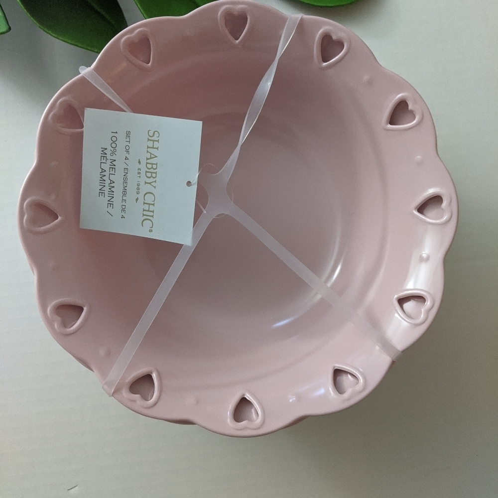 Shabby Chic Heart Cut Baby Pink Out Melamine 4 bowls New